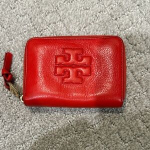 Tory Burch orange Leather Zip Card holder